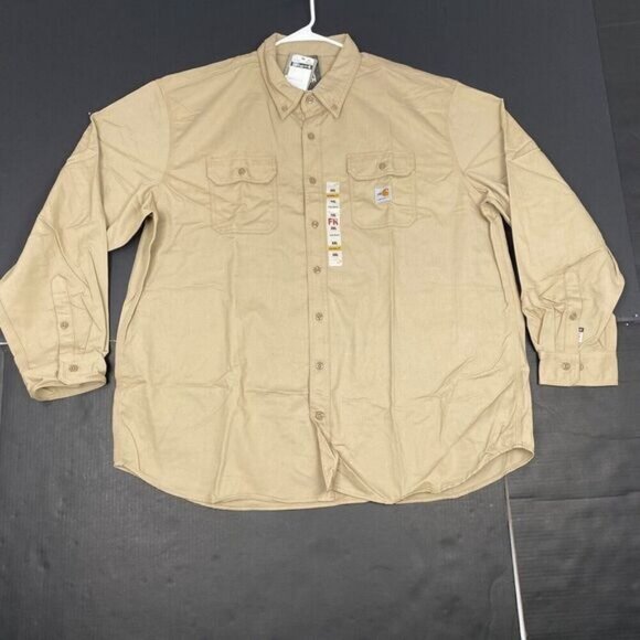Carhartt FR Shirt Men's Size 3XL Flame Resistant Workwear Twill Khaki CAT 2 NEW - Picture 3 of 16